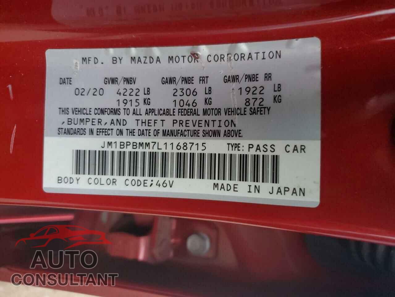 MAZDA 3 2020 - JM1BPBMM7L1168715