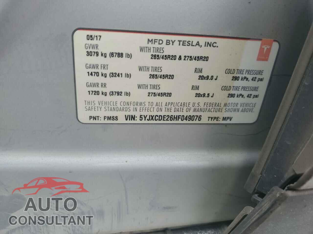 TESLA MODEL X 2017 - 5YJXCDE26HF049076