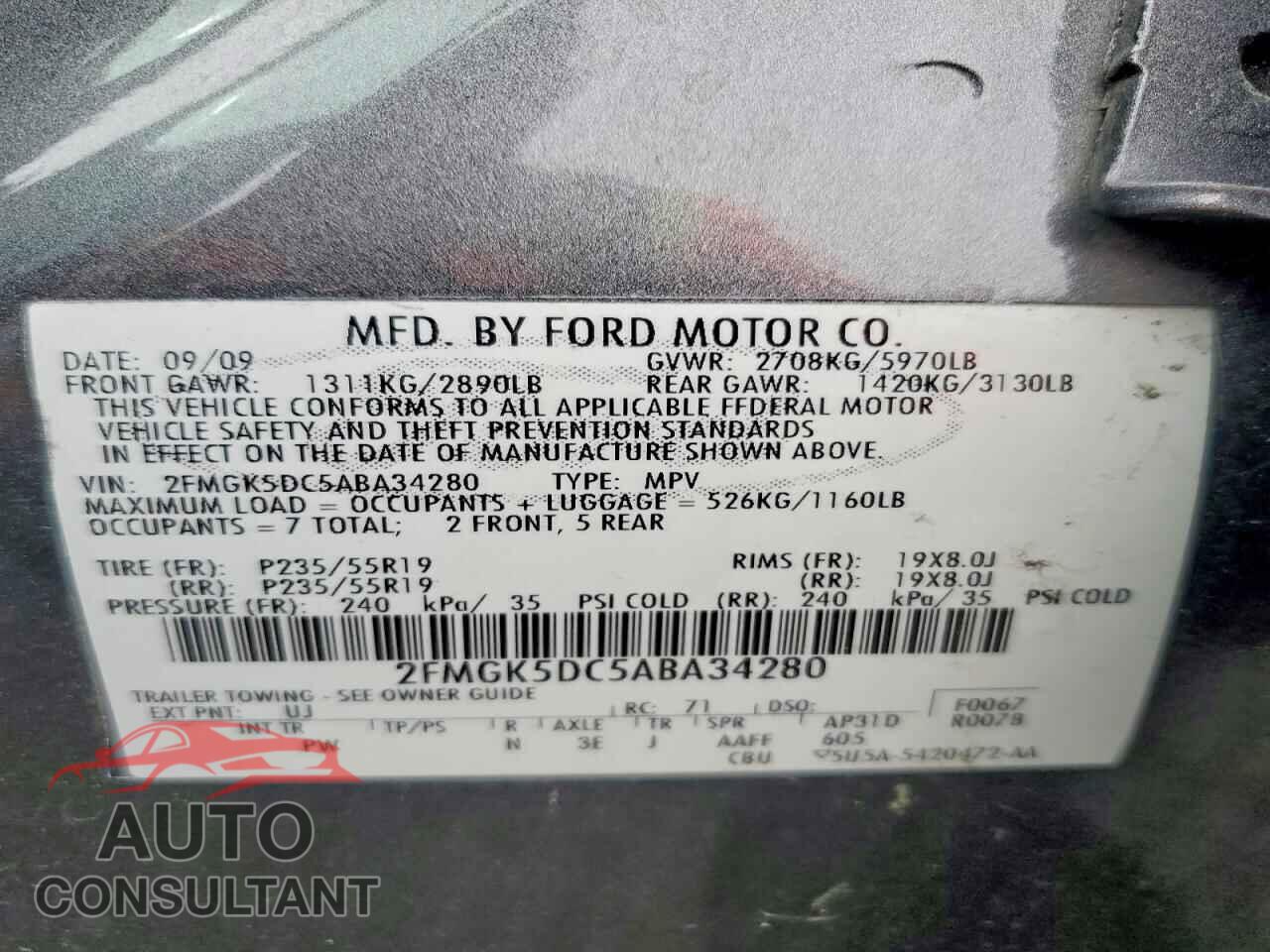 FORD FLEX 2010 - 2FMGK5DC5ABA34280