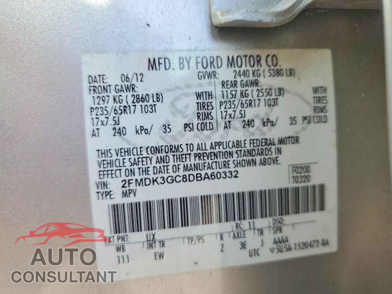 FORD EDGE 2013 - 2FMDK3GC8DBA60332