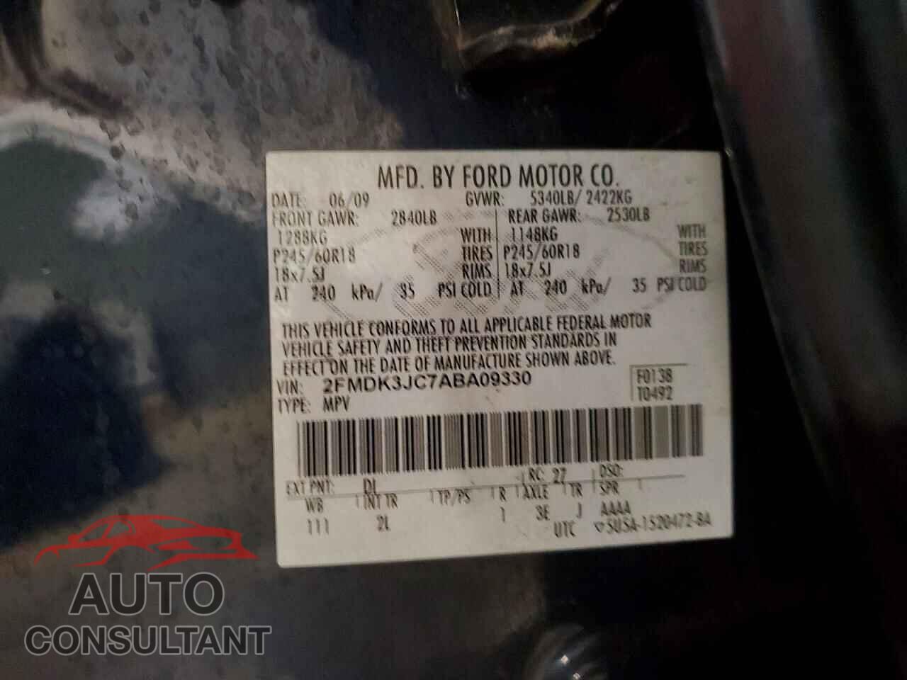 FORD EDGE 2010 - 2FMDK3JC7ABA09330