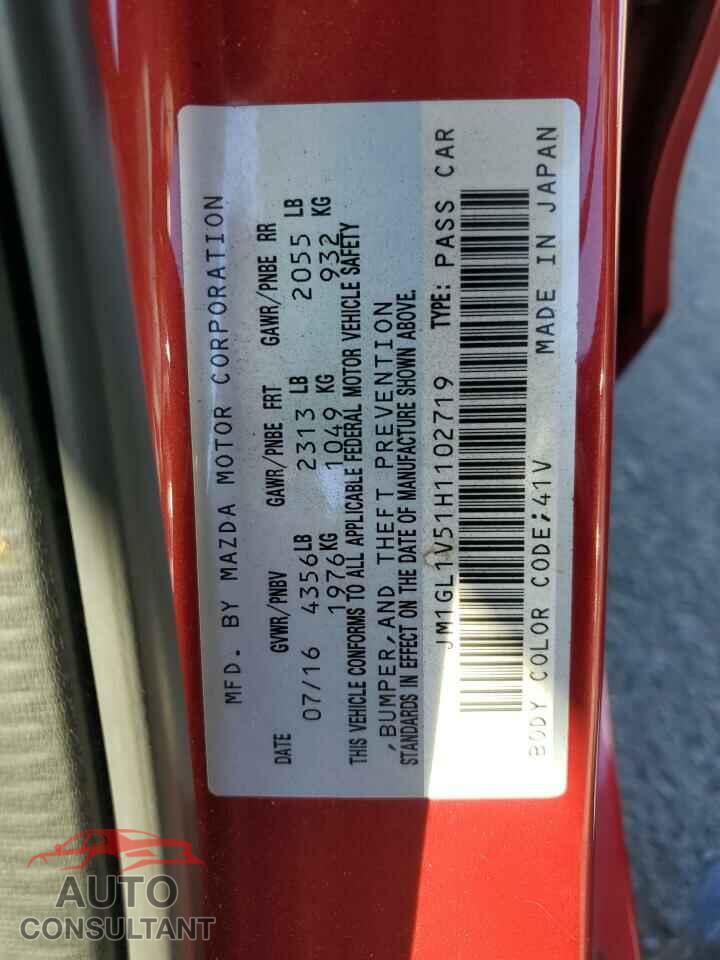 MAZDA 6 2017 - JM1GL1V51H1102719