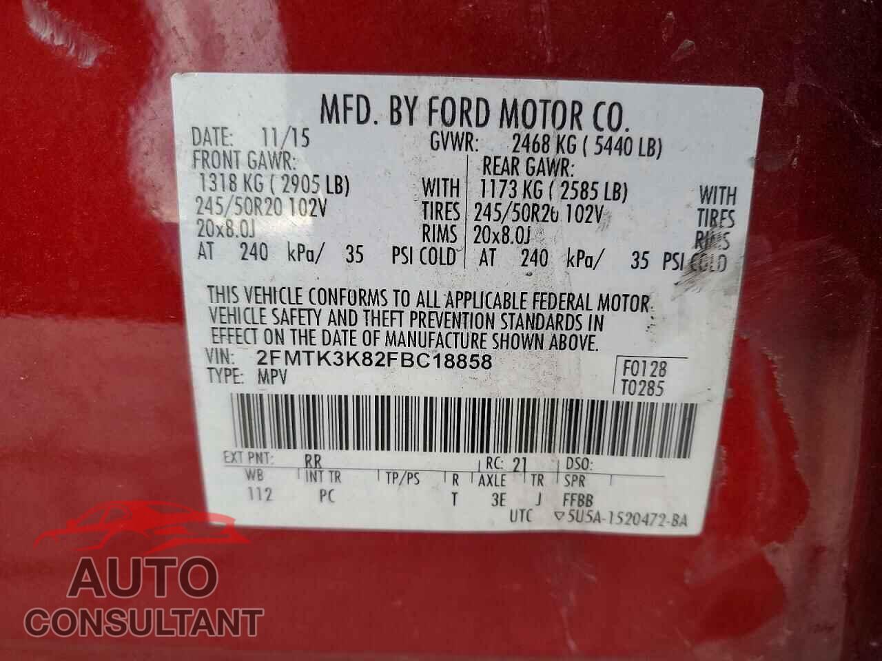 FORD EDGE 2015 - 2FMTK3K82FBC18858