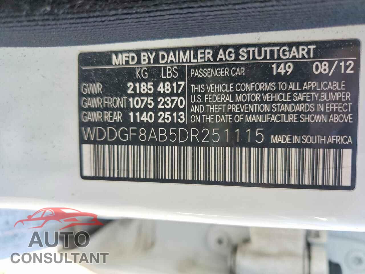 MERCEDES-BENZ C-CLASS 2013 - WDDGF8AB5DR251115