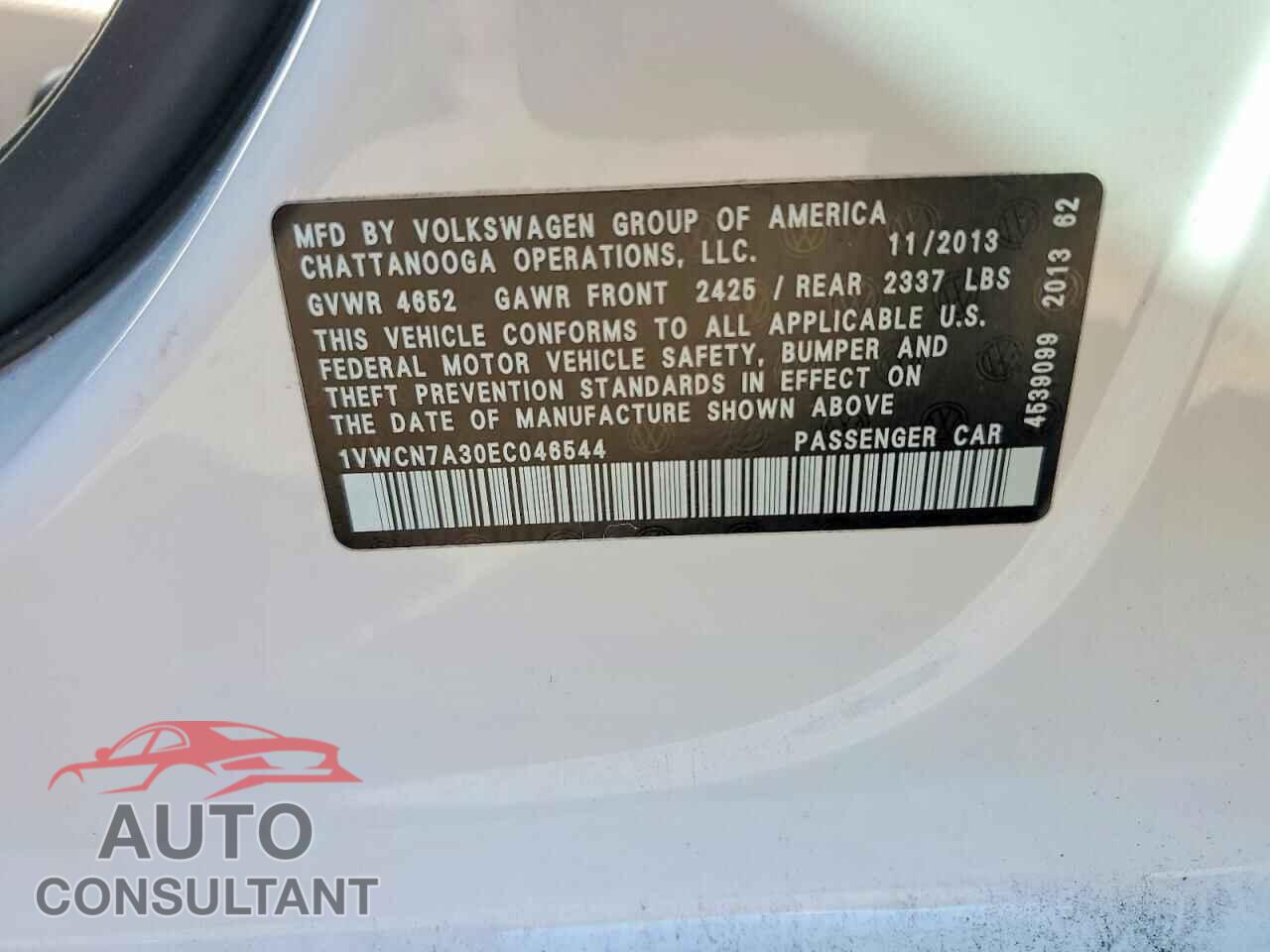 VOLKSWAGEN PASSAT 2014 - 1VWCN7A30EC046544