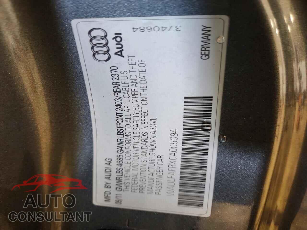 AUDI A5 2012 - WAULFAFRXCA005094