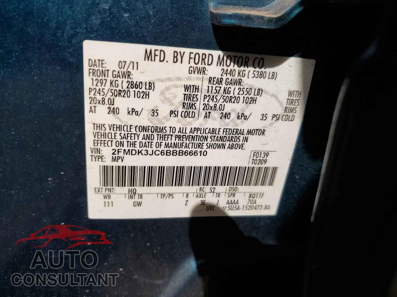 FORD EDGE 2011 - 2FMDK3JC6BBB66610