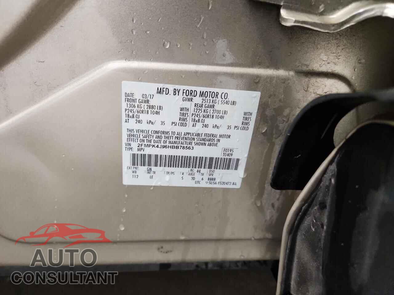 FORD EDGE 2017 - 2FMPK4J96HBB78563