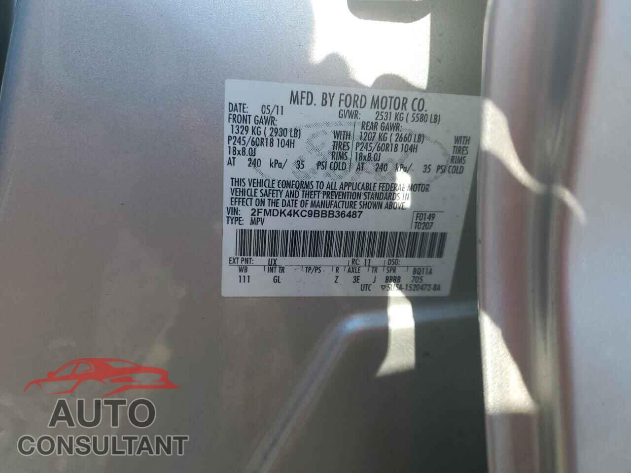 FORD EDGE 2011 - 2FMDK4KC9BBB36487