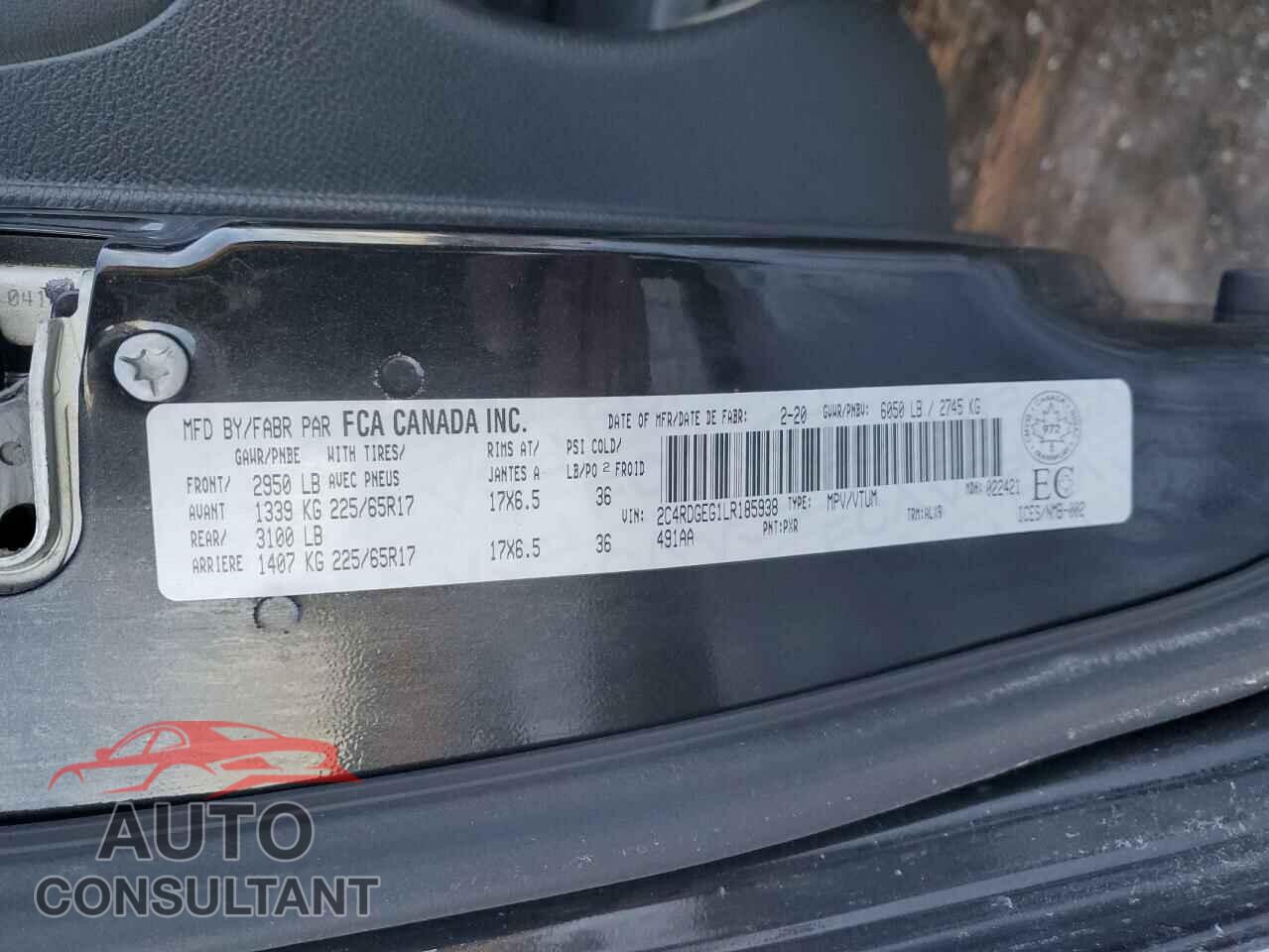 DODGE CARAVAN 2020 - 2C4RDGEG1LR185938