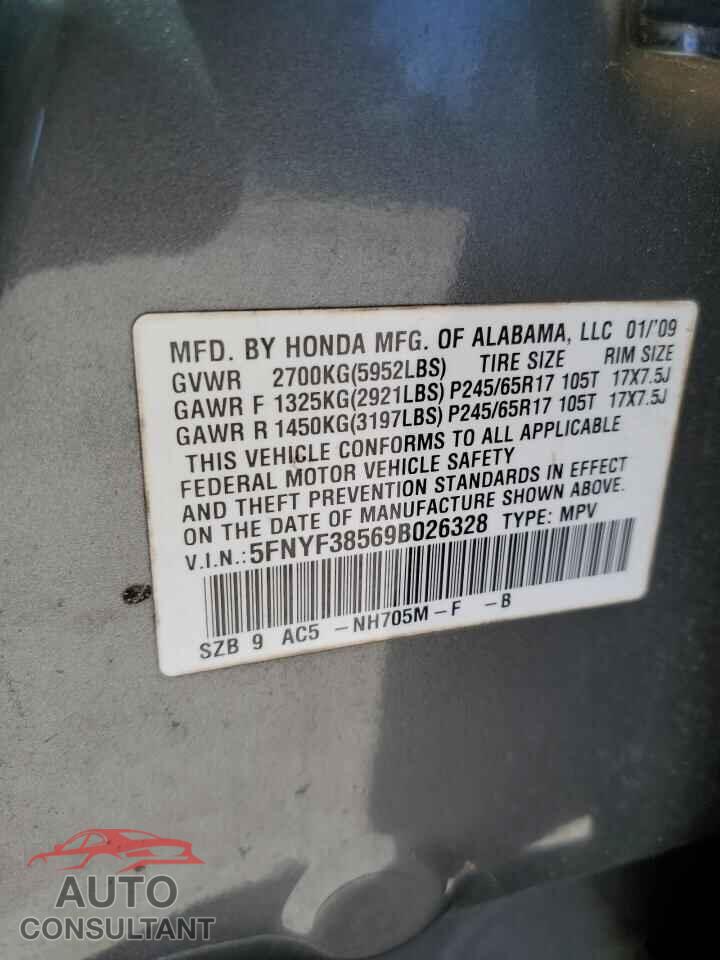 HONDA PILOT 2009 - 5FNYF38569B026328