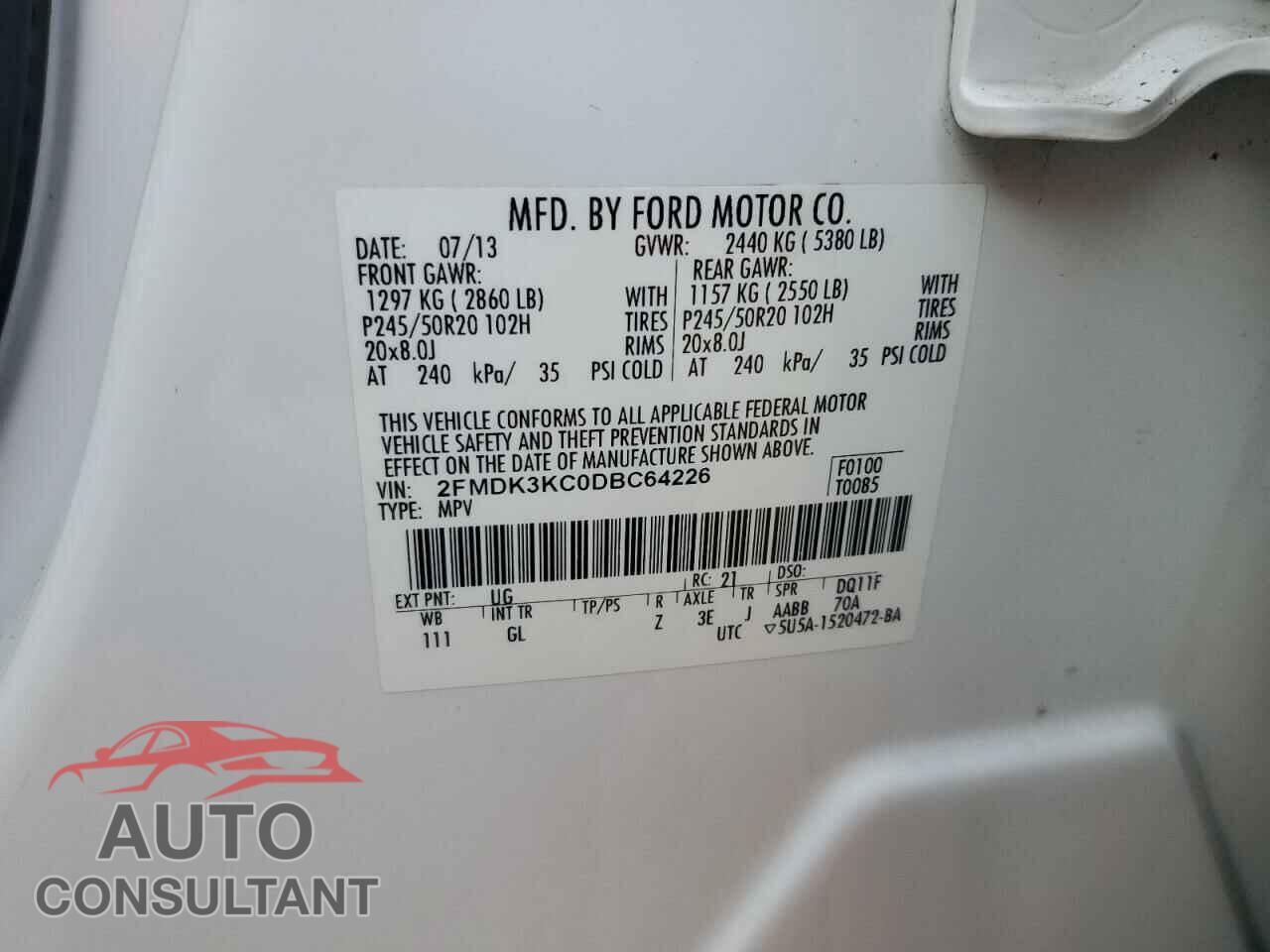 FORD EDGE 2013 - 2FMDK3KC0DBC64226