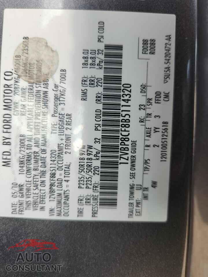 FORD MUSTANG 2011 - 1ZVBP8CF8B5114320