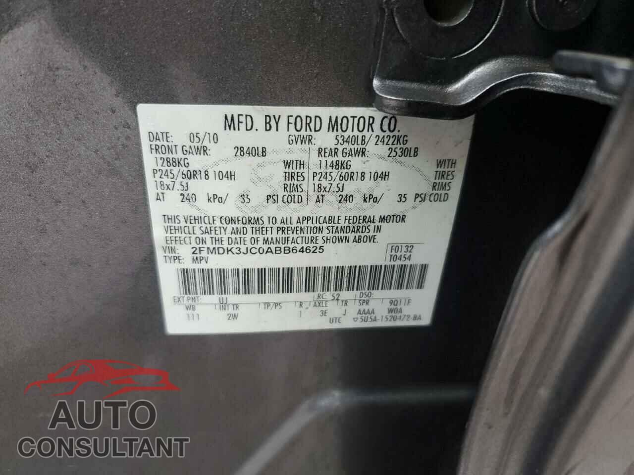 FORD EDGE 2010 - 2FMDK3JC0ABB64625