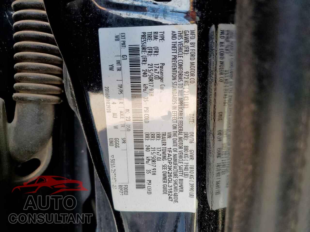 FORD FOCUS 2016 - 1FADP3K26GL318247