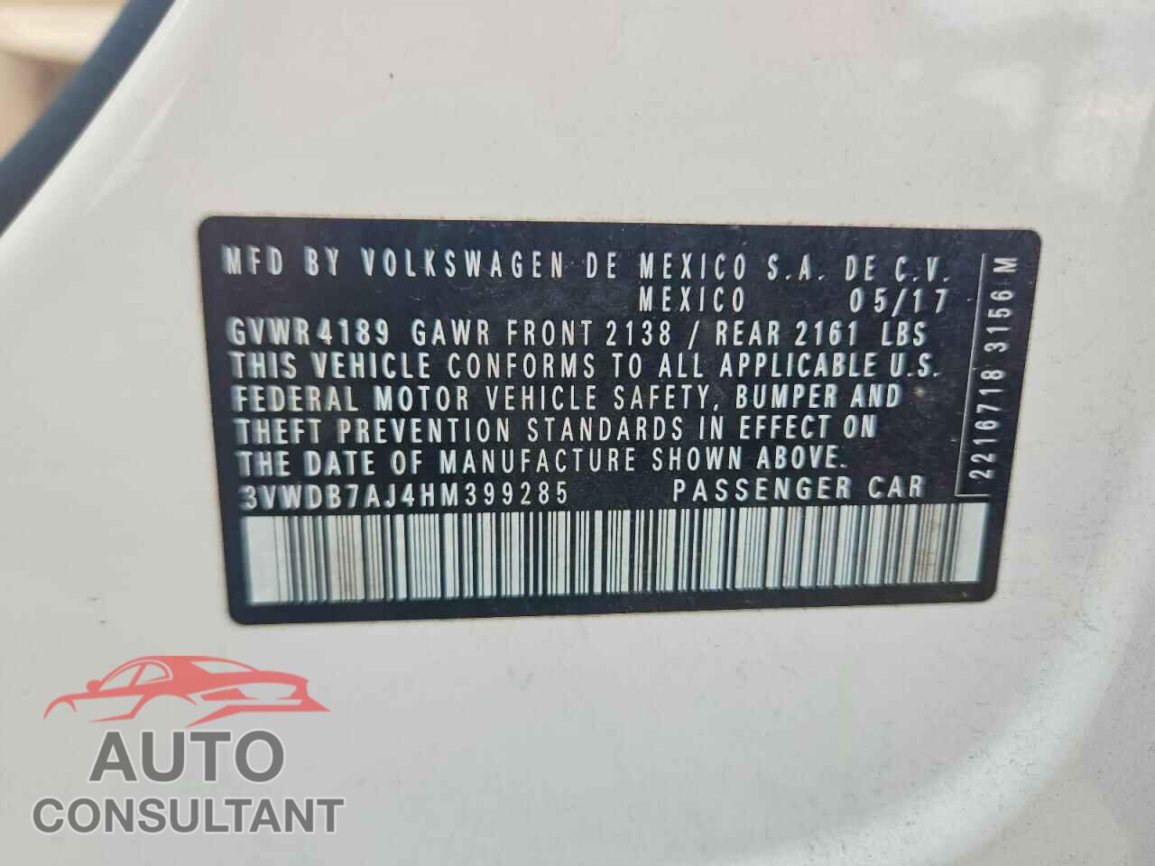 VOLKSWAGEN JETTA 2017 - 3VWDB7AJ4HM399285