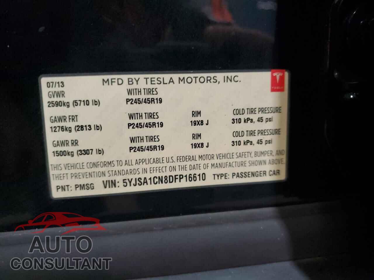 TESLA MODEL S 2013 - 5YJSA1CN8DFP16610