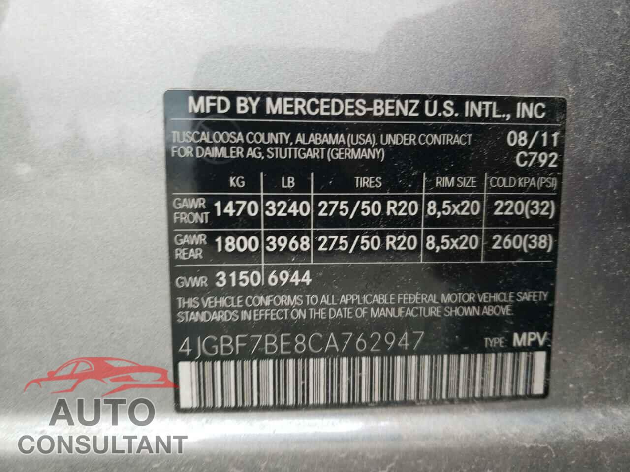 MERCEDES-BENZ GL-CLASS 2012 - 4JGBF7BE8CA762947