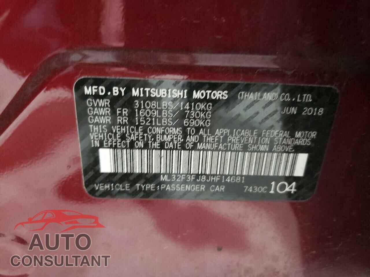MITSUBISHI MIRAGE 2018 - ML32F3FJ8JHF14681