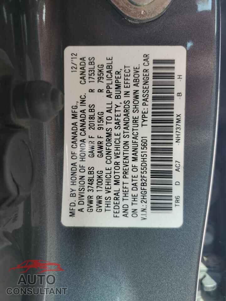 HONDA CIVIC 2013 - 2HGFB2F55DH515601