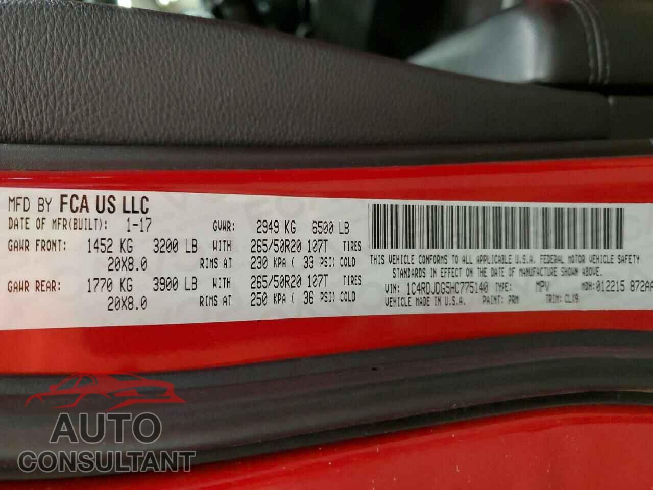 DODGE DURANGO 2017 - 1C4RDJDG5HC775140