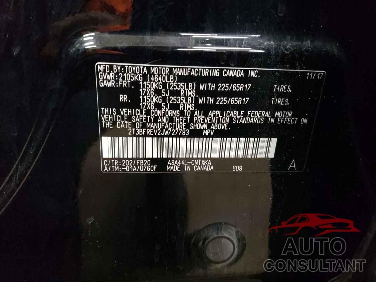 TOYOTA RAV4 2018 - 2T3BFREV2JW727783