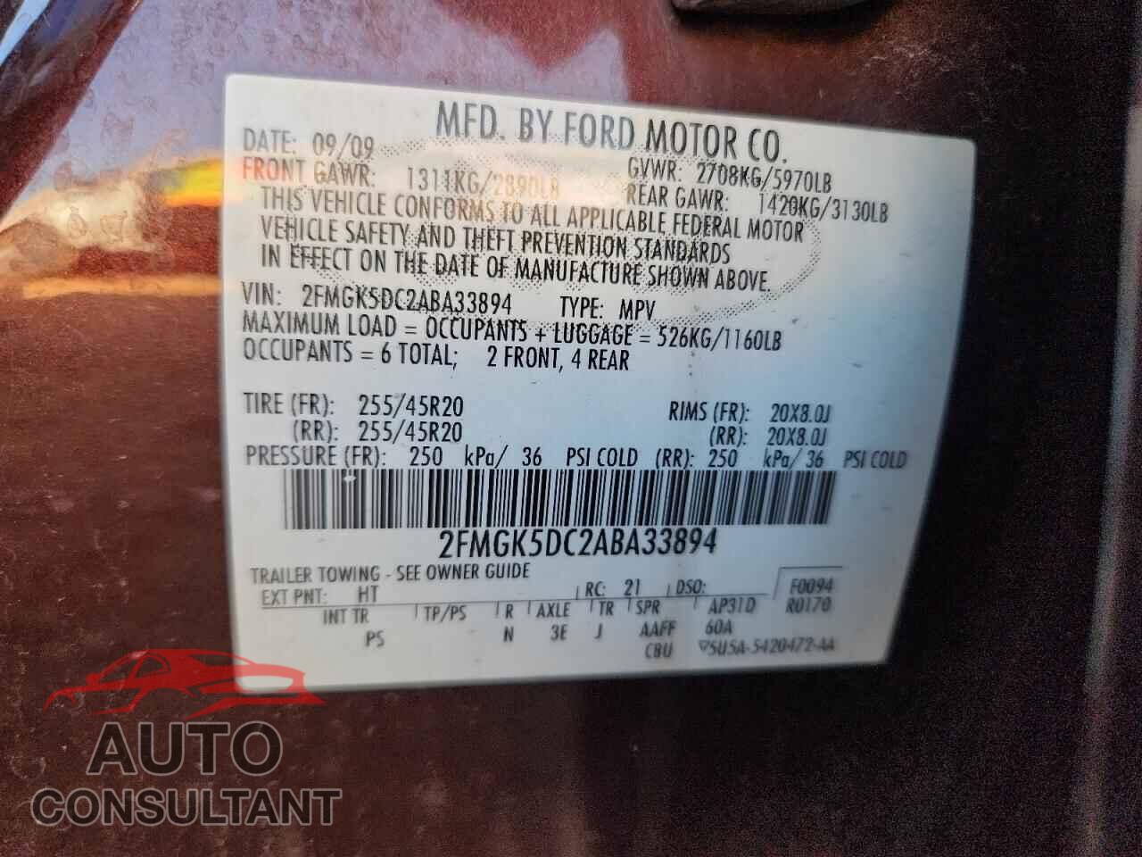 FORD FLEX 2010 - 2FMGK5DC2ABA33894