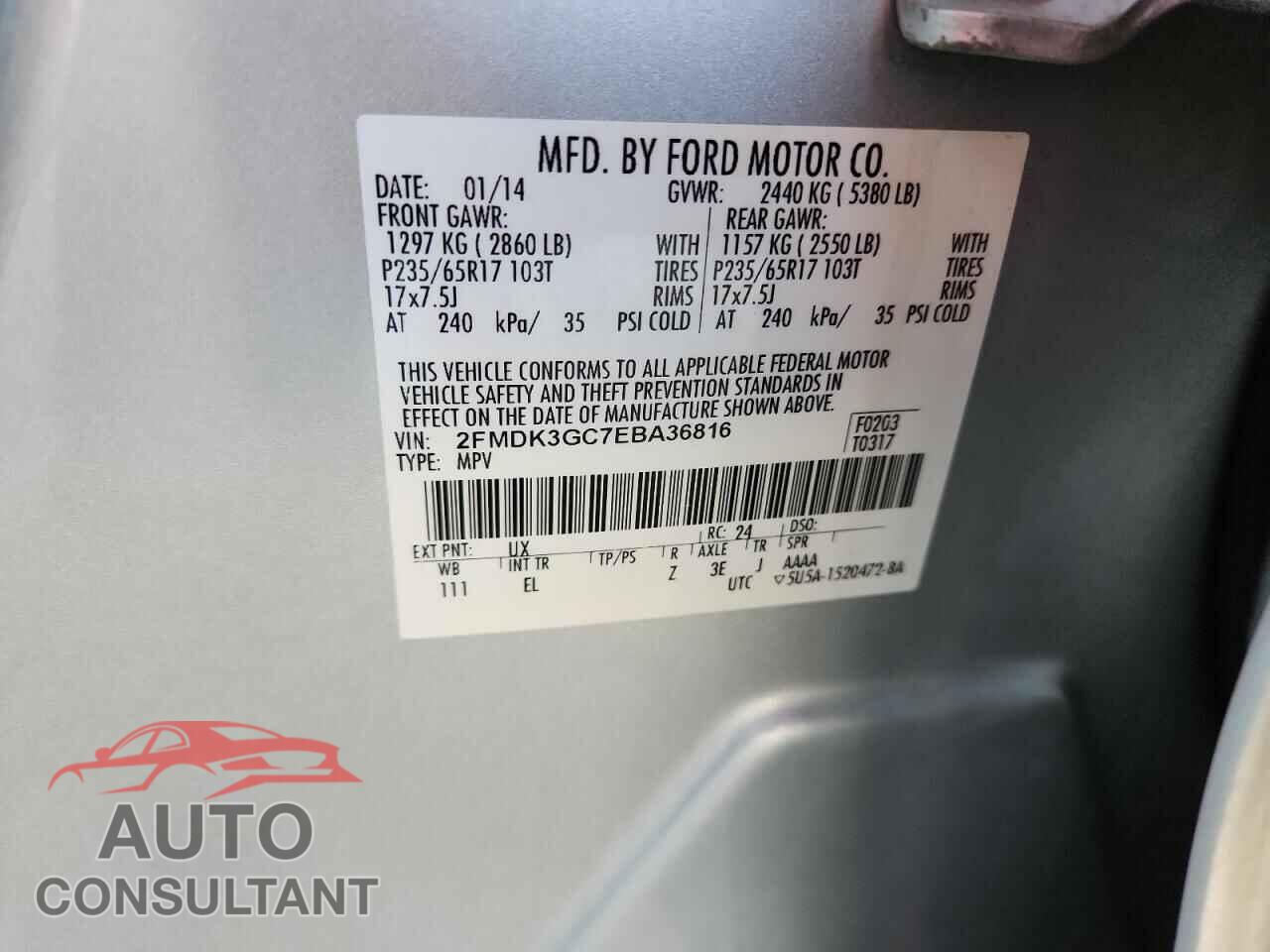 FORD EDGE 2014 - 2FMDK3GC7EBA36816