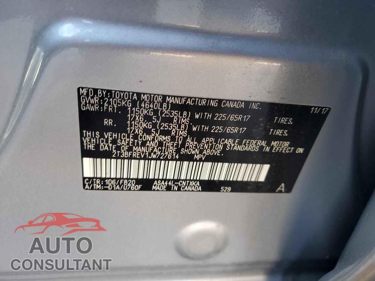 TOYOTA RAV4 2018 - 2T3BFREV1JW727614