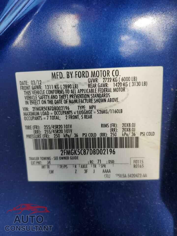 FORD FLEX 2013 - 2FMGK5C87DBD02196