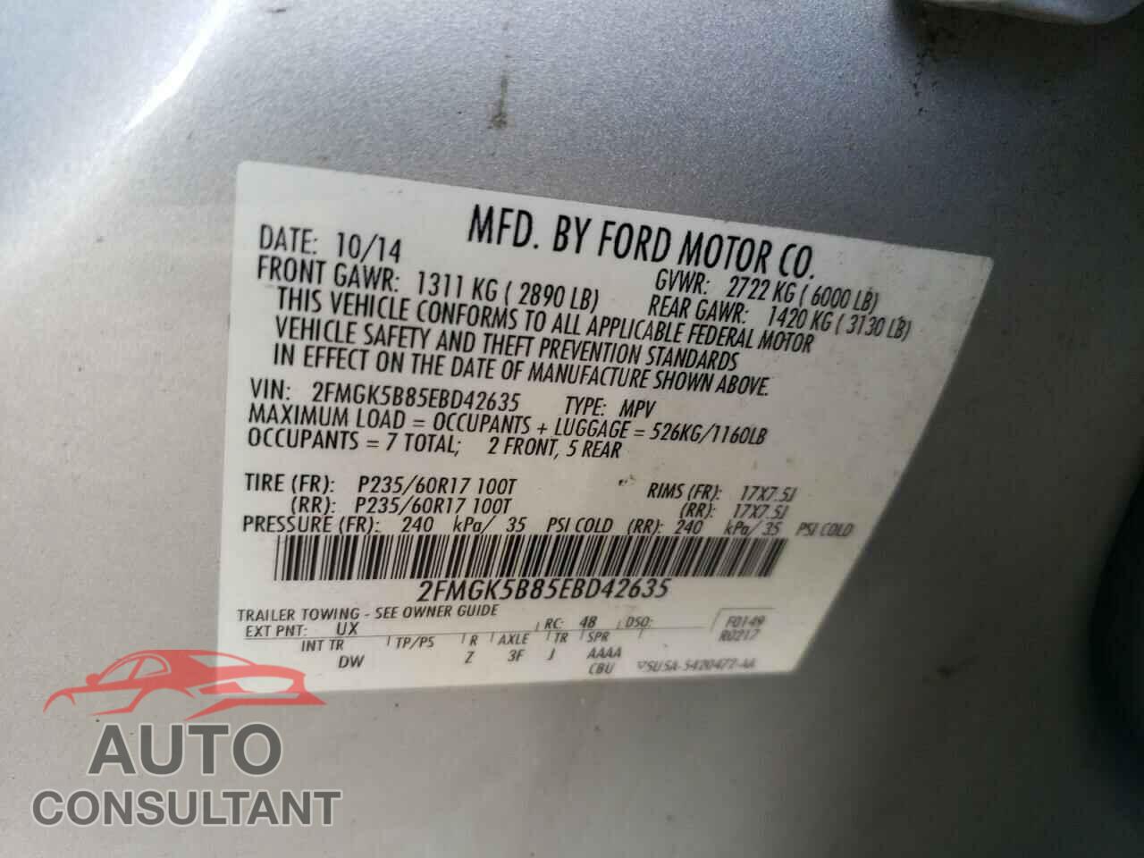 FORD FLEX 2014 - 2FMGK5B85EBD42635