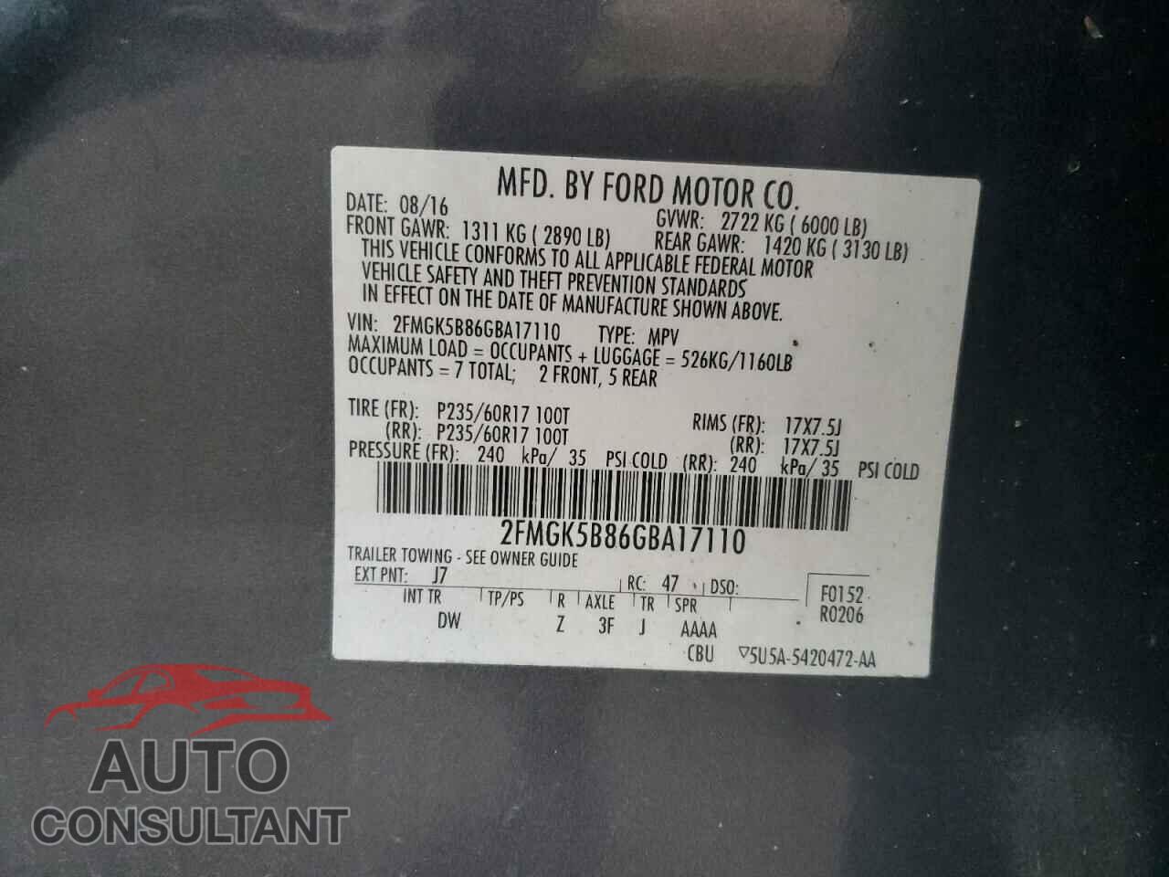 FORD FLEX 2016 - 2FMGK5B86GBA17110