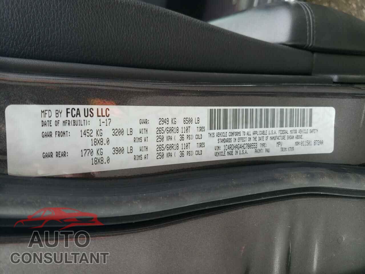 DODGE DURANGO 2017 - 1C4RDHAG4HC780553