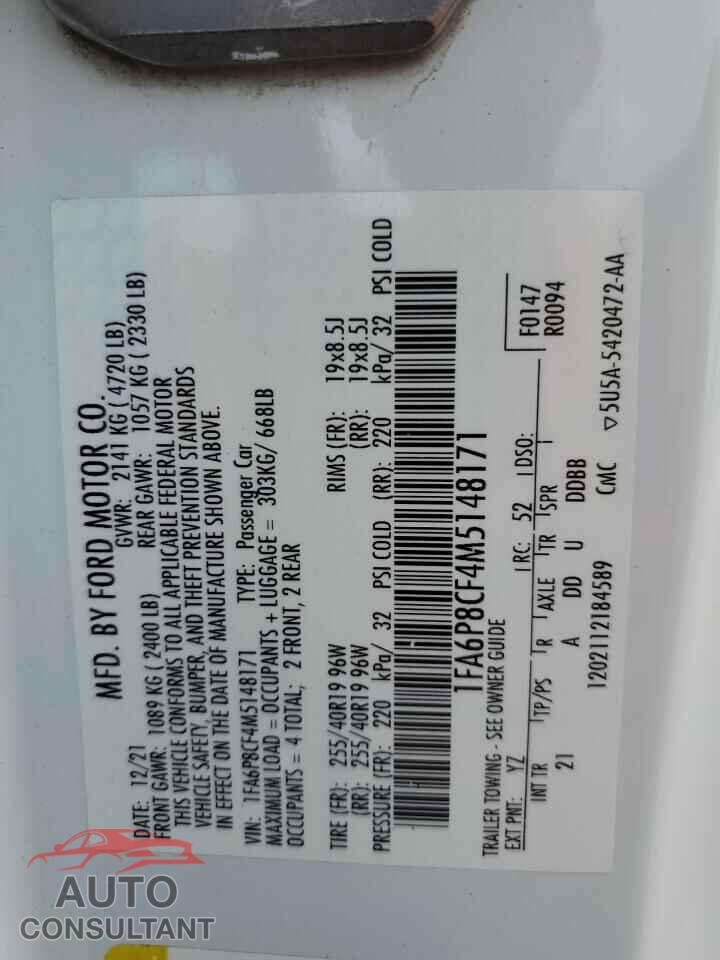 FORD MUSTANG 2021 - 1FA6P8CF4M5148171