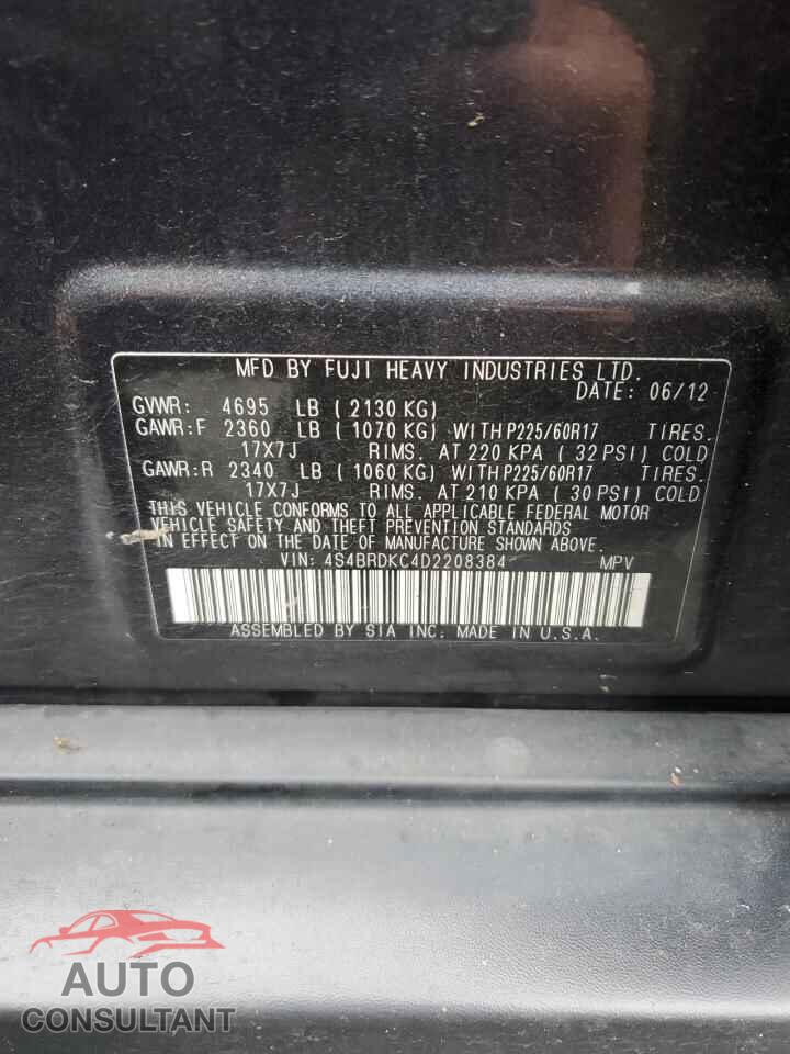 SUBARU OUTBACK 2013 - 4S4BRDKC4D2208384