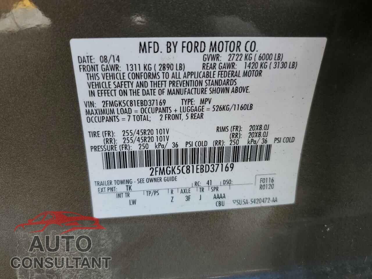 FORD FLEX 2014 - 2FMGK5C81EBD37169