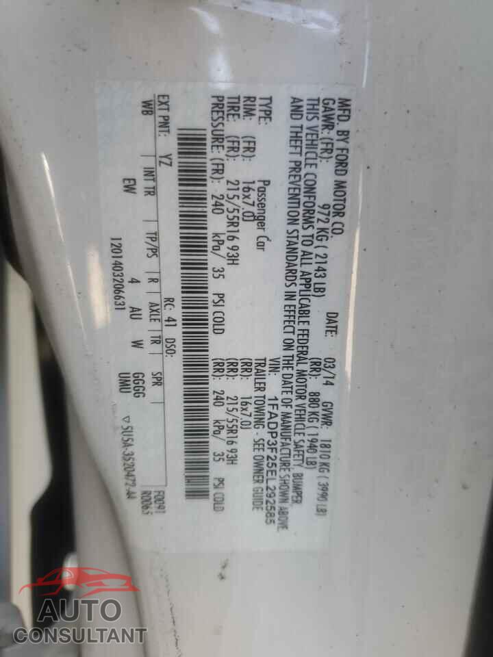FORD FOCUS 2014 - 1FADP3F25EL292585