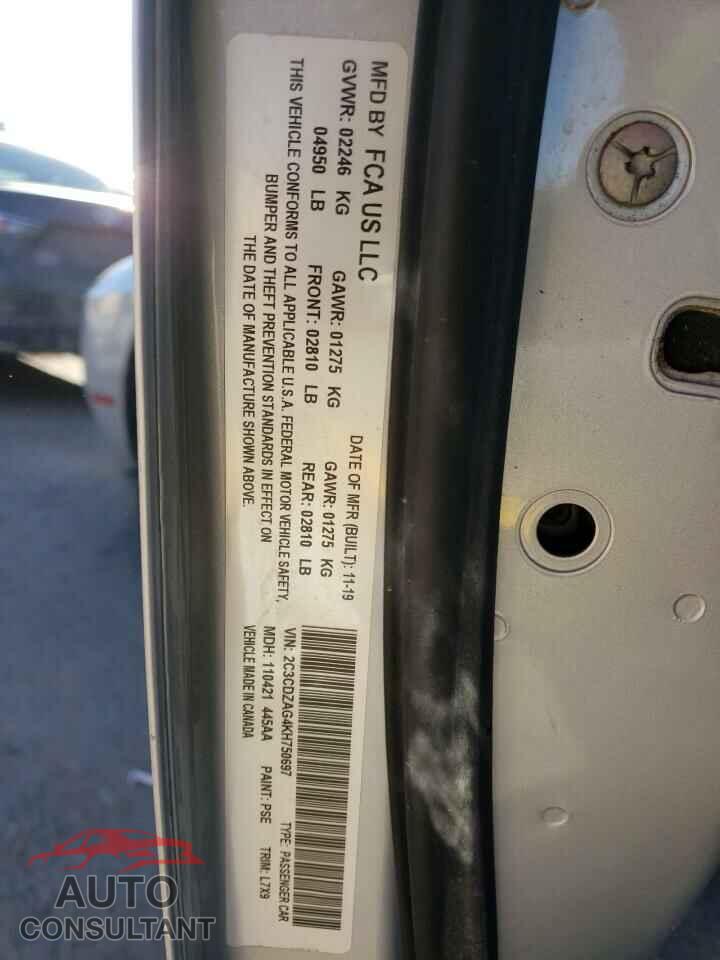 DODGE CHALLENGER 2019 - 2C3CDZAG4KH750697