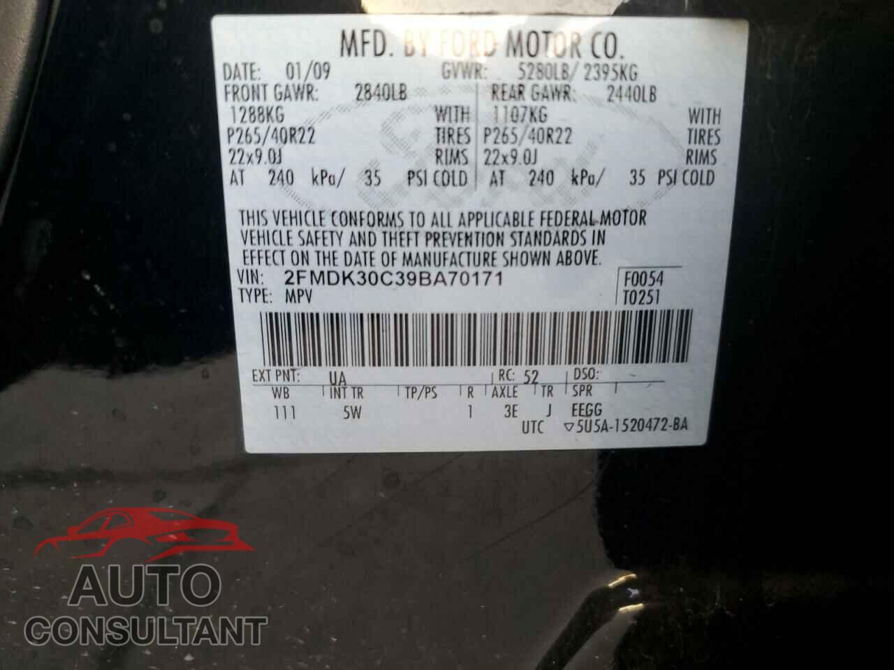 FORD EDGE 2009 - 2FMDK30C39BA70171