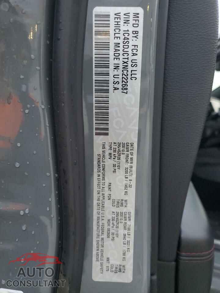 DODGE DURANGO 2022 - 1C4SDJCTXNC222687