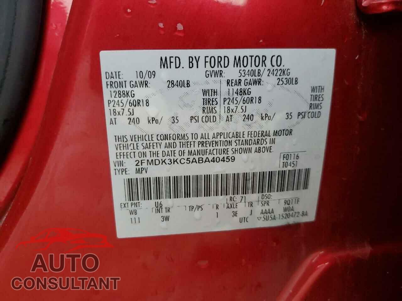 FORD EDGE 2010 - 2FMDK3KC5ABA40459
