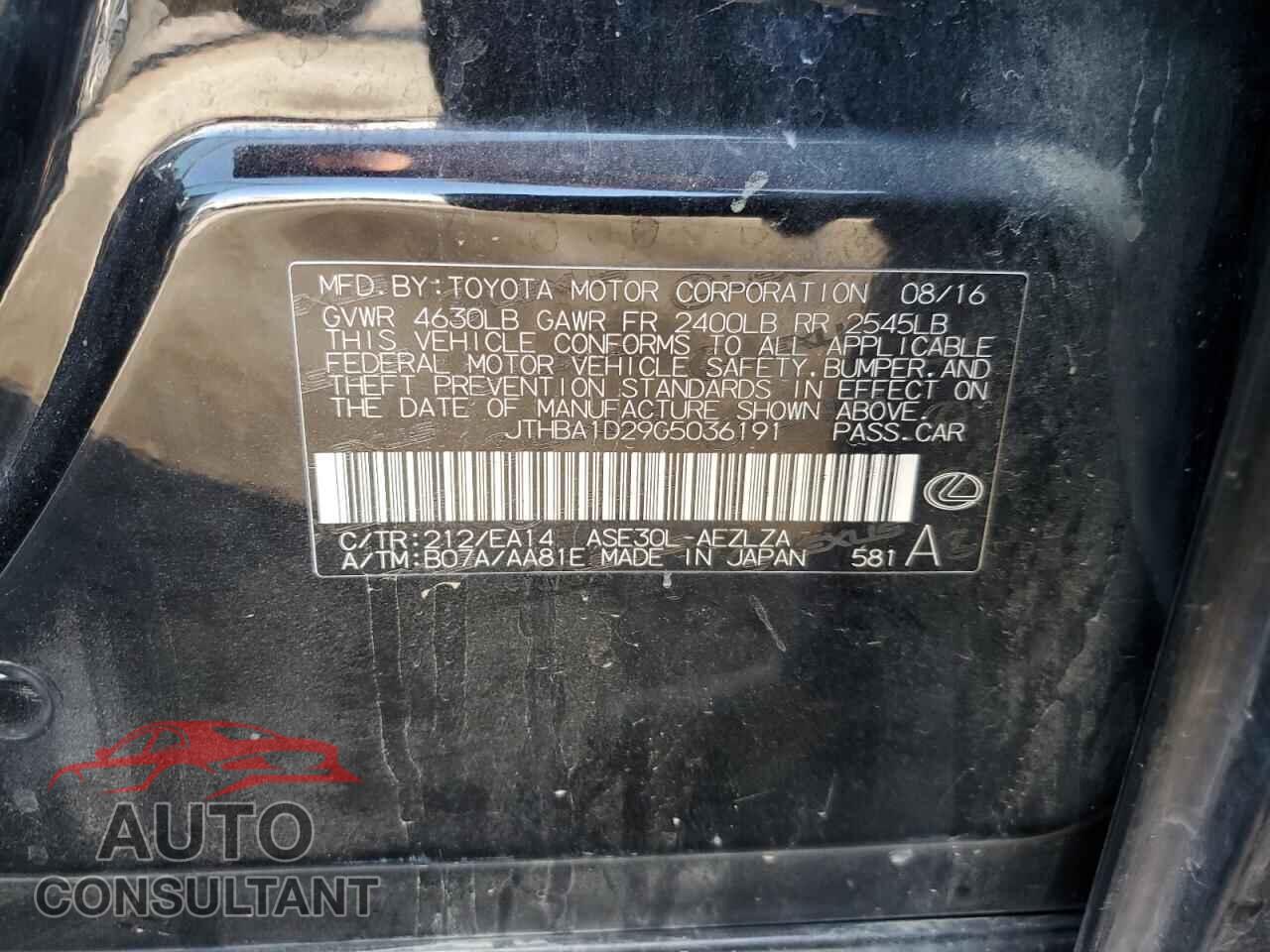 LEXUS IS 2016 - JTHBA1D29G5036191