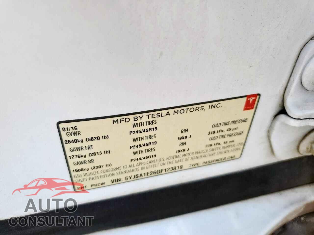 TESLA MODEL S 2016 - 5YJSA1E26GF123819