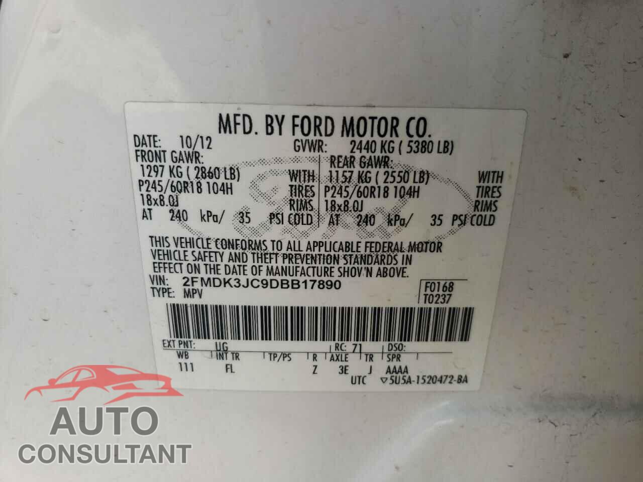 FORD EDGE 2013 - 2FMDK3JC9DBB17890