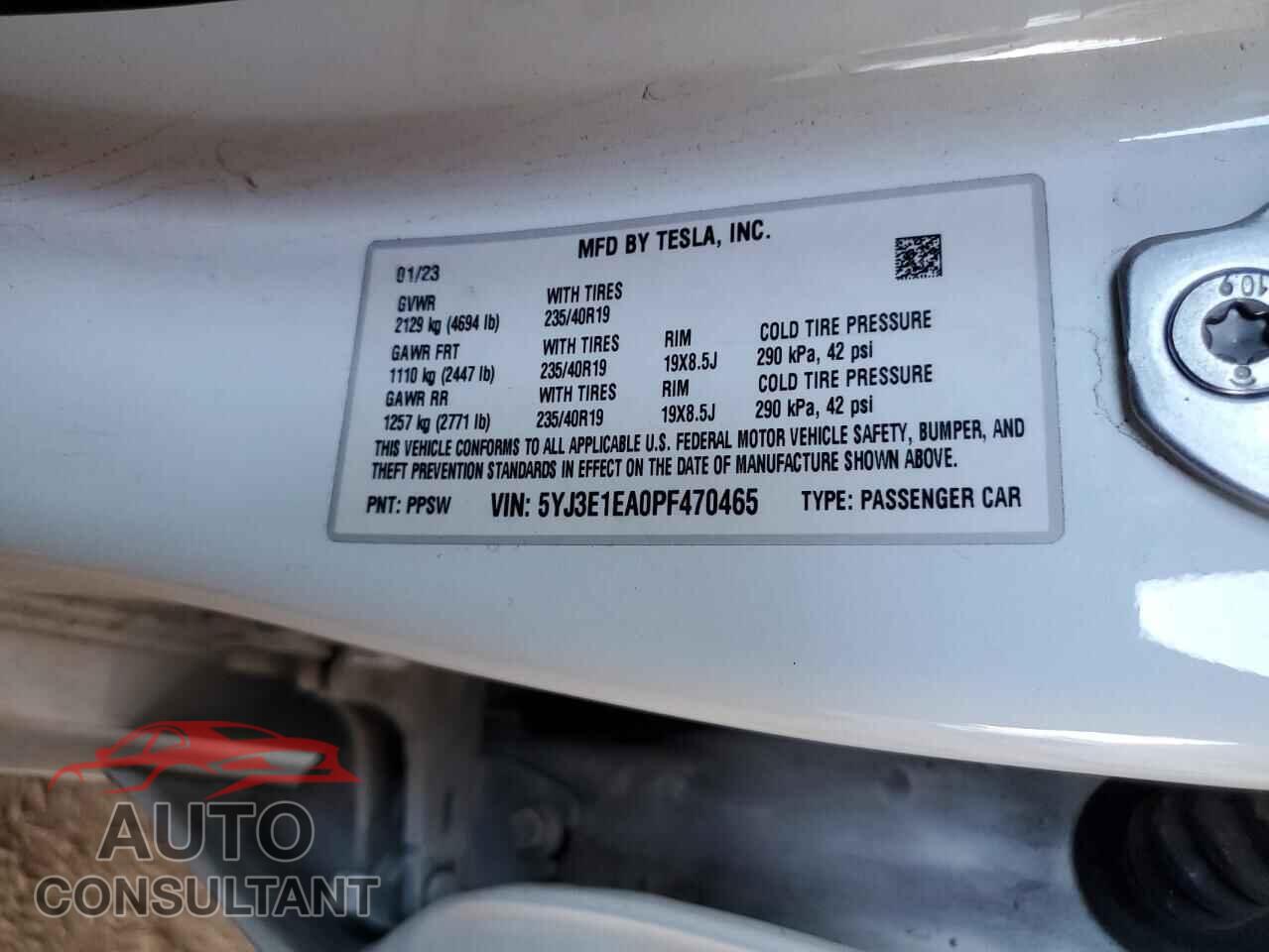 TESLA MODEL 3 2023 - 5YJ3E1EA0PF470465
