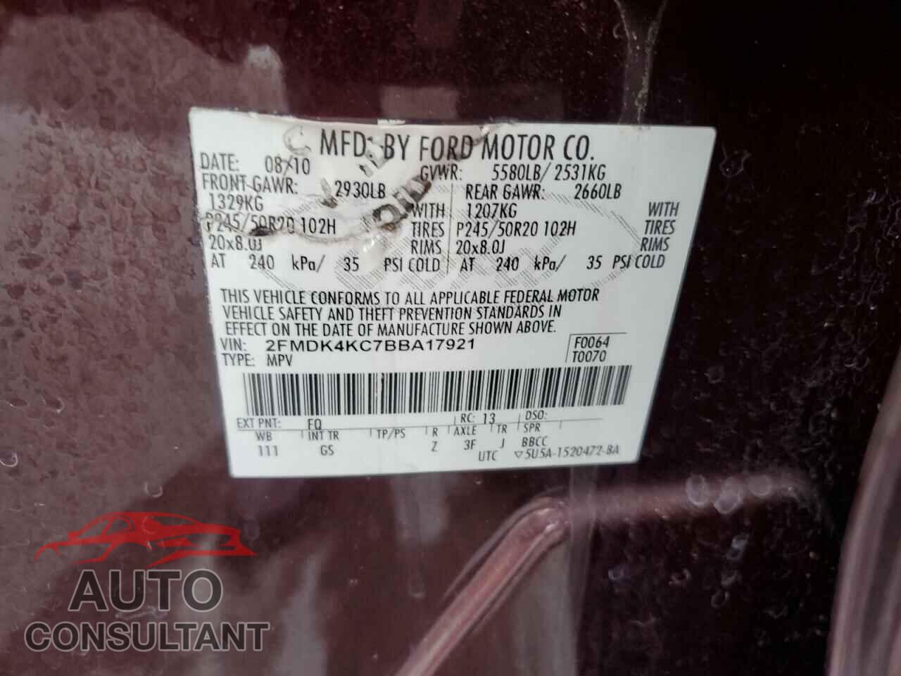FORD EDGE 2011 - 2FMDK4KC7BBA17921