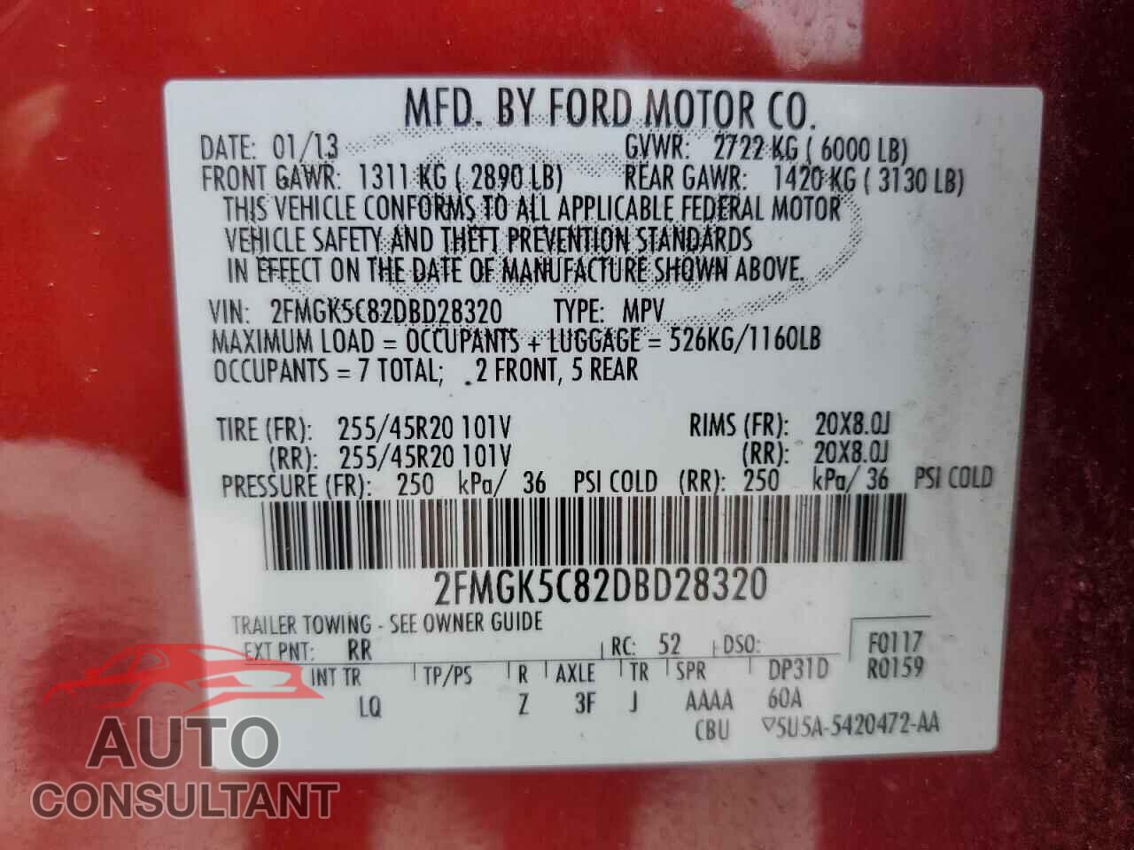 FORD FLEX 2013 - 2FMGK5C82DBD28320