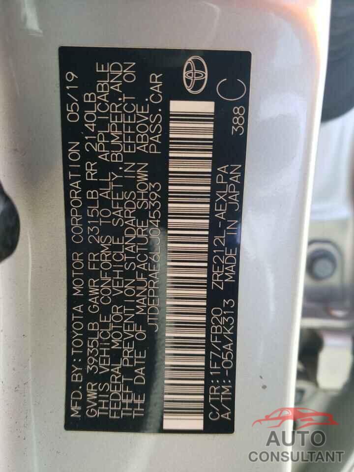 TOYOTA COROLLA 2020 - JTDEPRAE6LJ045393