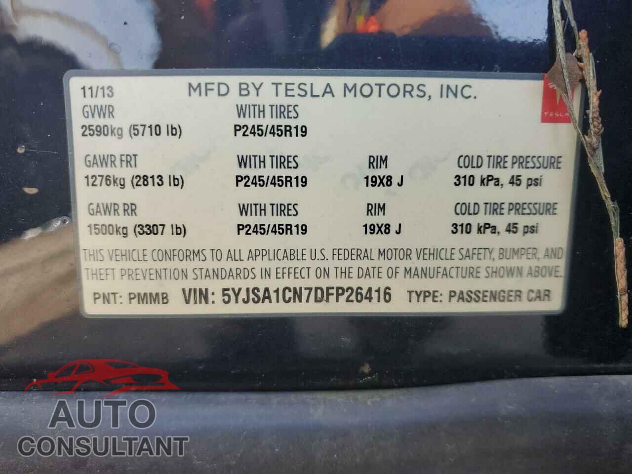 TESLA MODEL S 2013 - 5YJSA1CN7DFP26416