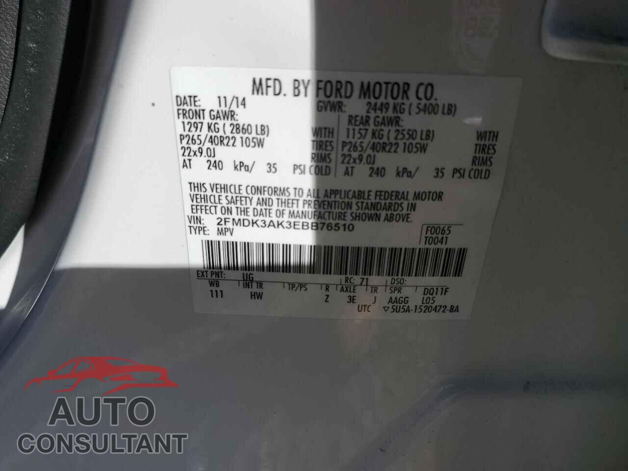 FORD EDGE 2014 - 2FMDK3AK3EBB76510